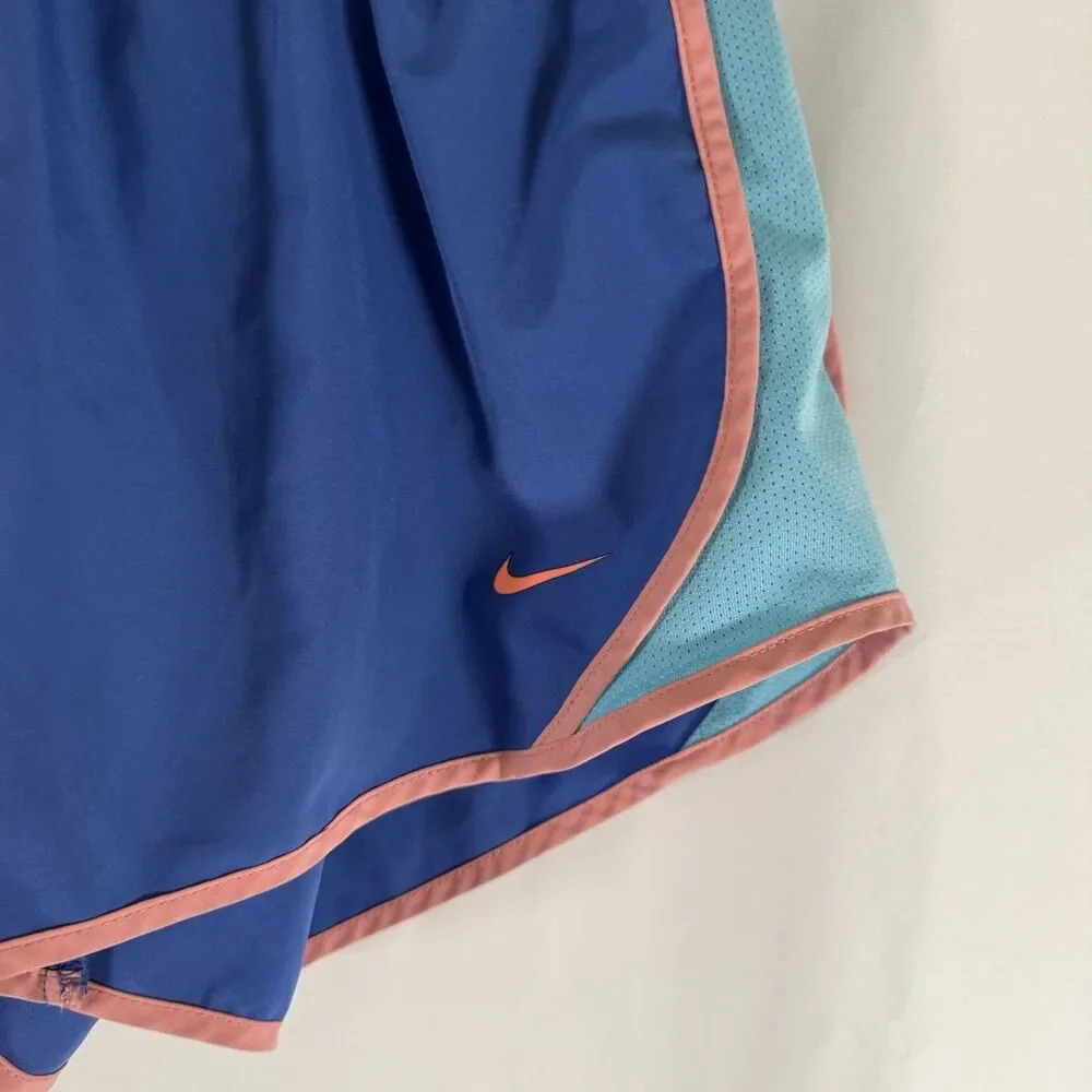 Nike Running Shorts Girl Large Blue Pink Logo Lined Drawstring 4